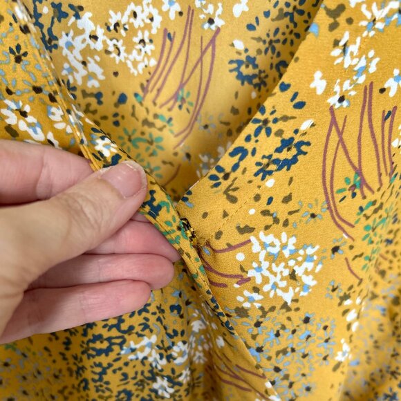 LOFT Harvest Yellow Floral Belted Wrap Blouse V Neck Long Sleeve Womens Size Med - Picture 6 of 11